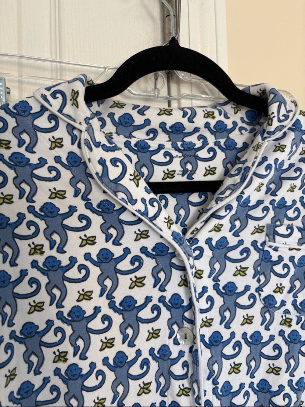 Roller Rabbit Blue Monkey Long Sleeve Long Pants Cotton Polo Pajama Set - Picture 3 of 7